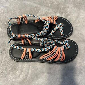 Black and Multicolor Braided Sandals